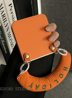 轻调 小众ins风橙色肤感字母手提腕带适用于小米MIX Flip2手机壳全包新款MIX限量版flip折叠屏翻盖防摔保护套