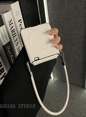 轻调 运动风白色磁吸简约皮质手提绳适用于荣耀MagicVFlip2手机壳新款Magic折叠屏V FLIP防摔肤感翻盖保护套