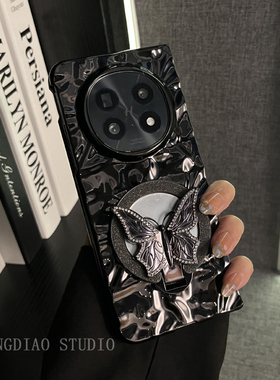 轻调 ins小众黑色褶皱电镀黑闪镜面支架适用OPPOFindN5/3手机壳新款折叠屏高级感限量N3个性全包壳防摔保护套