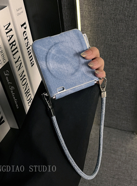 轻调 高级感ins风蓝色磁吸牛仔手提绳适用于荣耀MagicVFlip2手机壳新款Magic折叠屏V FLIP防摔肤感翻盖保护套