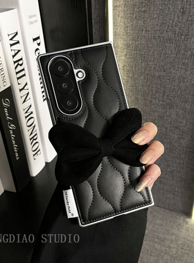 轻调 ins冷淡风黑色电镀边波浪气垫丝绒蝴蝶结适用于三星Galaxy Z Fold7手机壳新款折叠屏翻盖防摔高级保护套