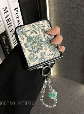 轻调 小众不撞款烫金绿色树叶方钻手提链适用于小米MIX Flip2手机壳全包新款MIX限量版flip折叠屏翻盖防摔套