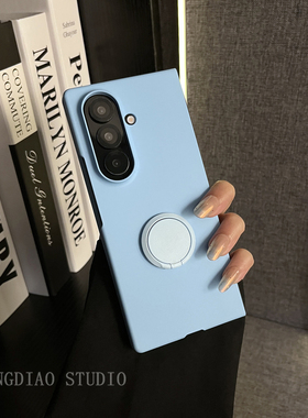 轻调 清新蓝色肤感圆形指环扣适用于三星zfold7/6/5/4/Galaxy Z W25/24/23手机壳新款折叠屏翻盖防摔保护套