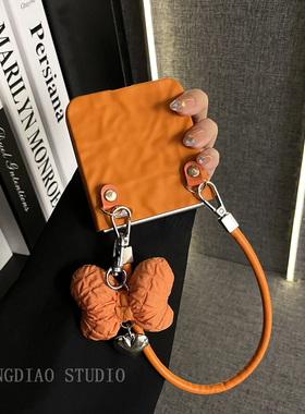 轻调 ins艺术橙色褶皱蝴蝶结手提绳适用于荣耀MagicVFlip2手机壳新款Magic折叠屏V FLIP防摔肤感翻盖保护套女