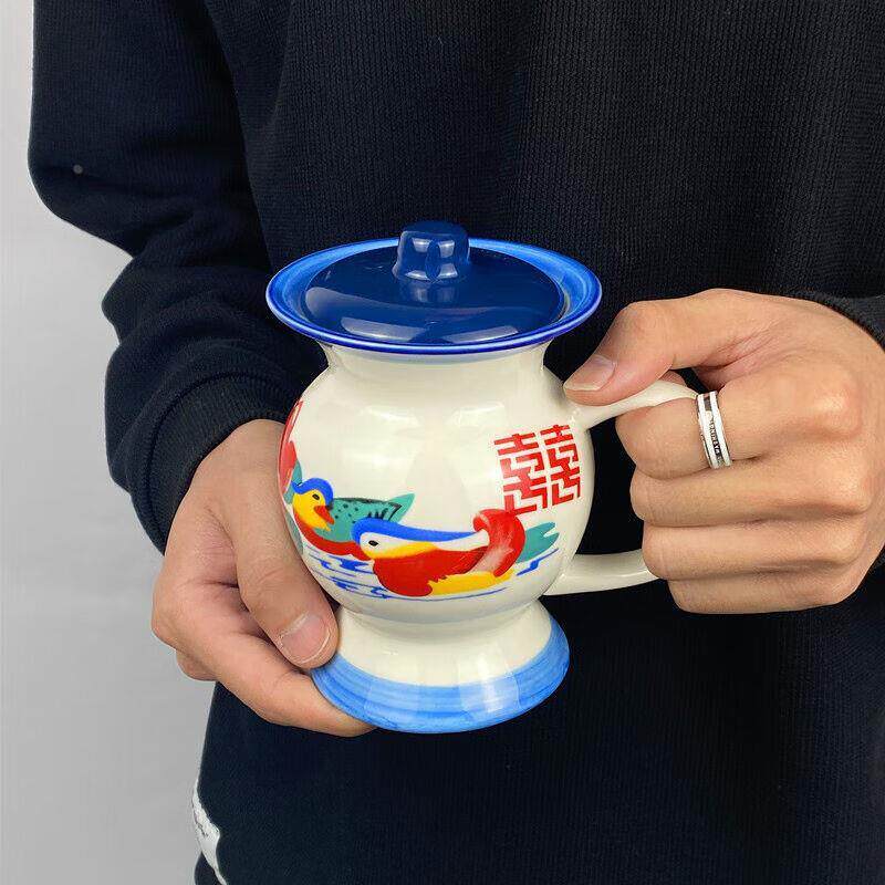 茕蓝式痰盂痰罐夜壶个性稀奇陶瓷小号红色痰盂杯360ml+盖子