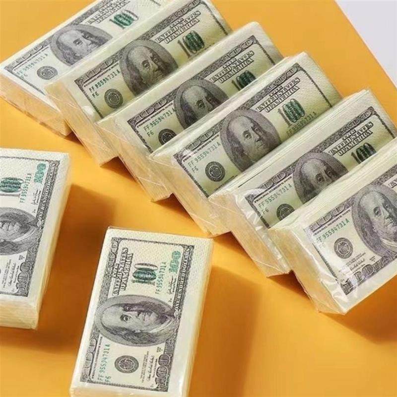 美元卫生纸抽纸彩色美金手帕纸餐巾纸印花金钱趣味创意美式小包钱