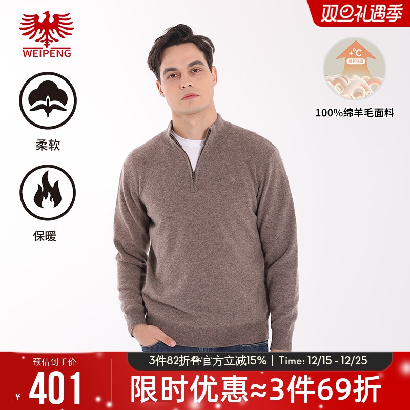 威鹏100%羊毛立领休闲百搭毛衣