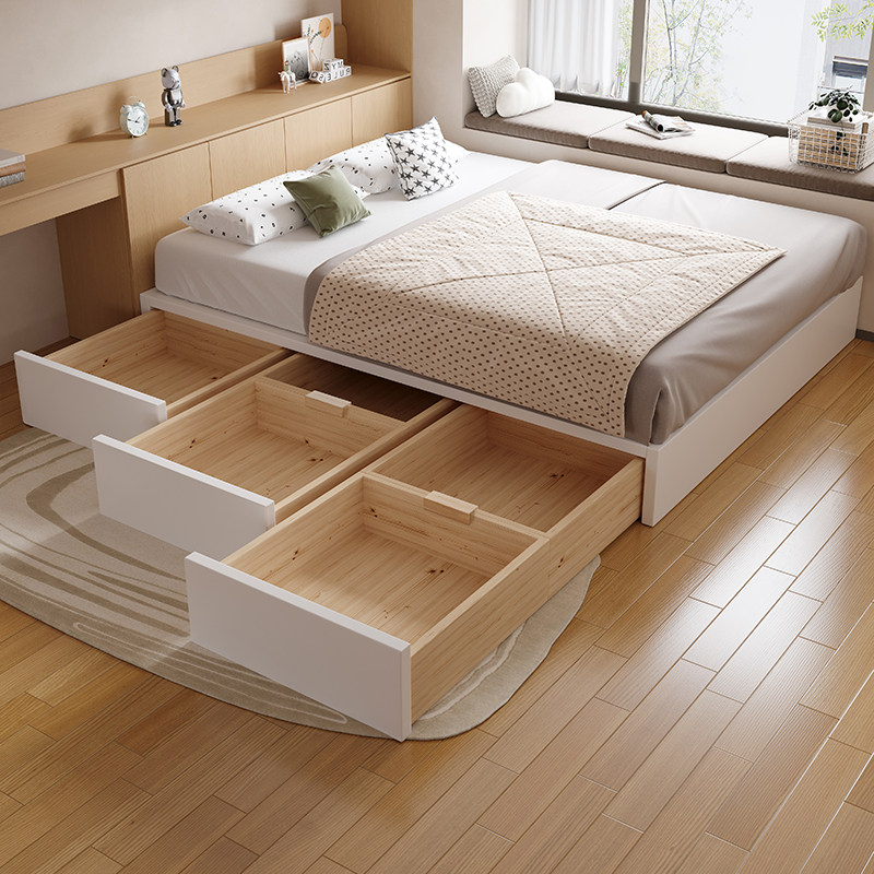 可定制尺寸全实木无床头床架榻榻米落地储物排骨架小户型抽屉床