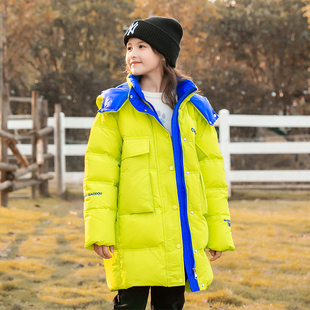 女童品牌羽绒服冬季2025新款洋气小女孩中长款外套白鸭绒加厚冬装