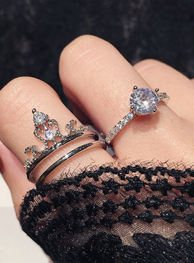 网红同款皇冠韩关节人旋转戒女