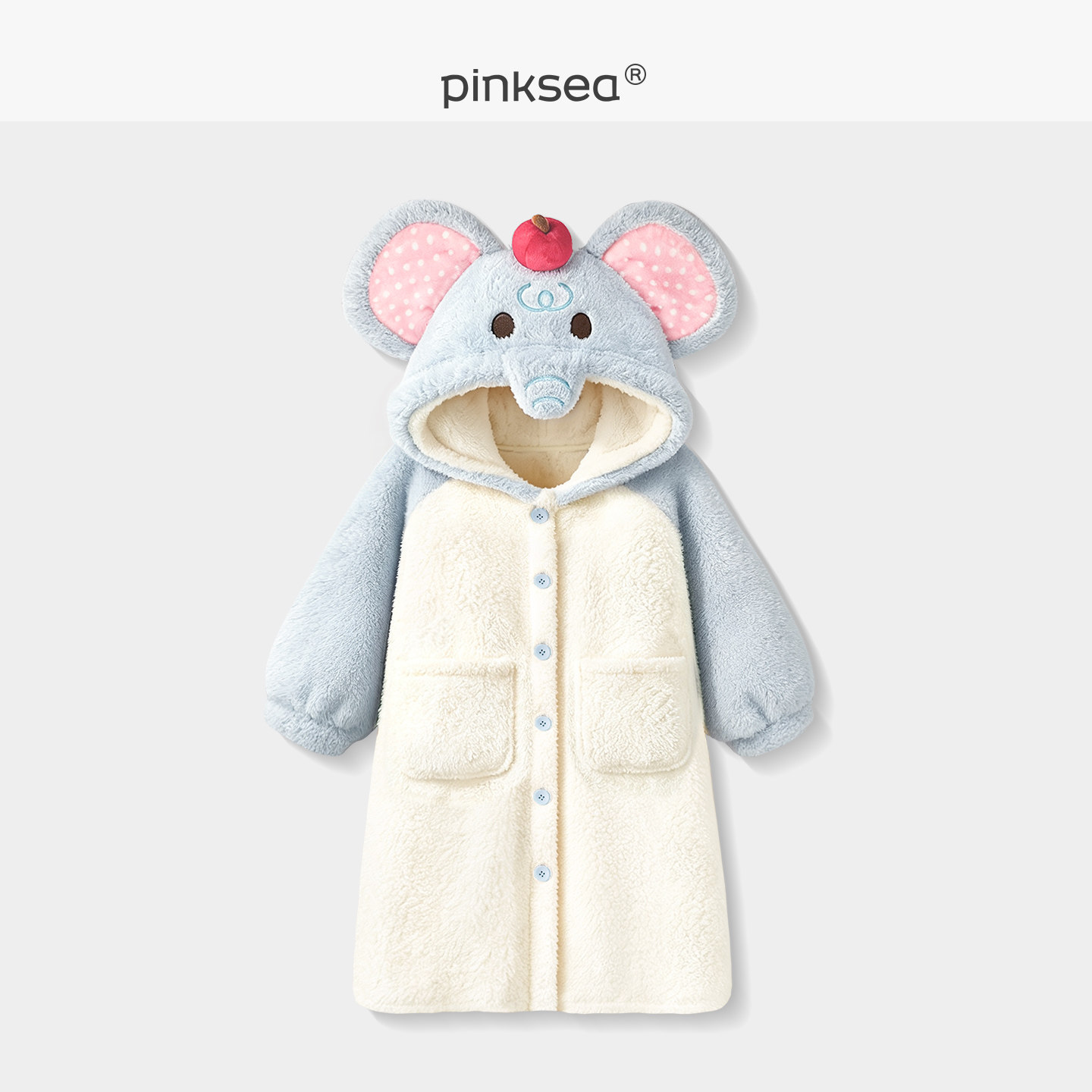 【苹安小象】pinksea睡袍女冬季可爱珊瑚绒睡衣中长款加厚家居服