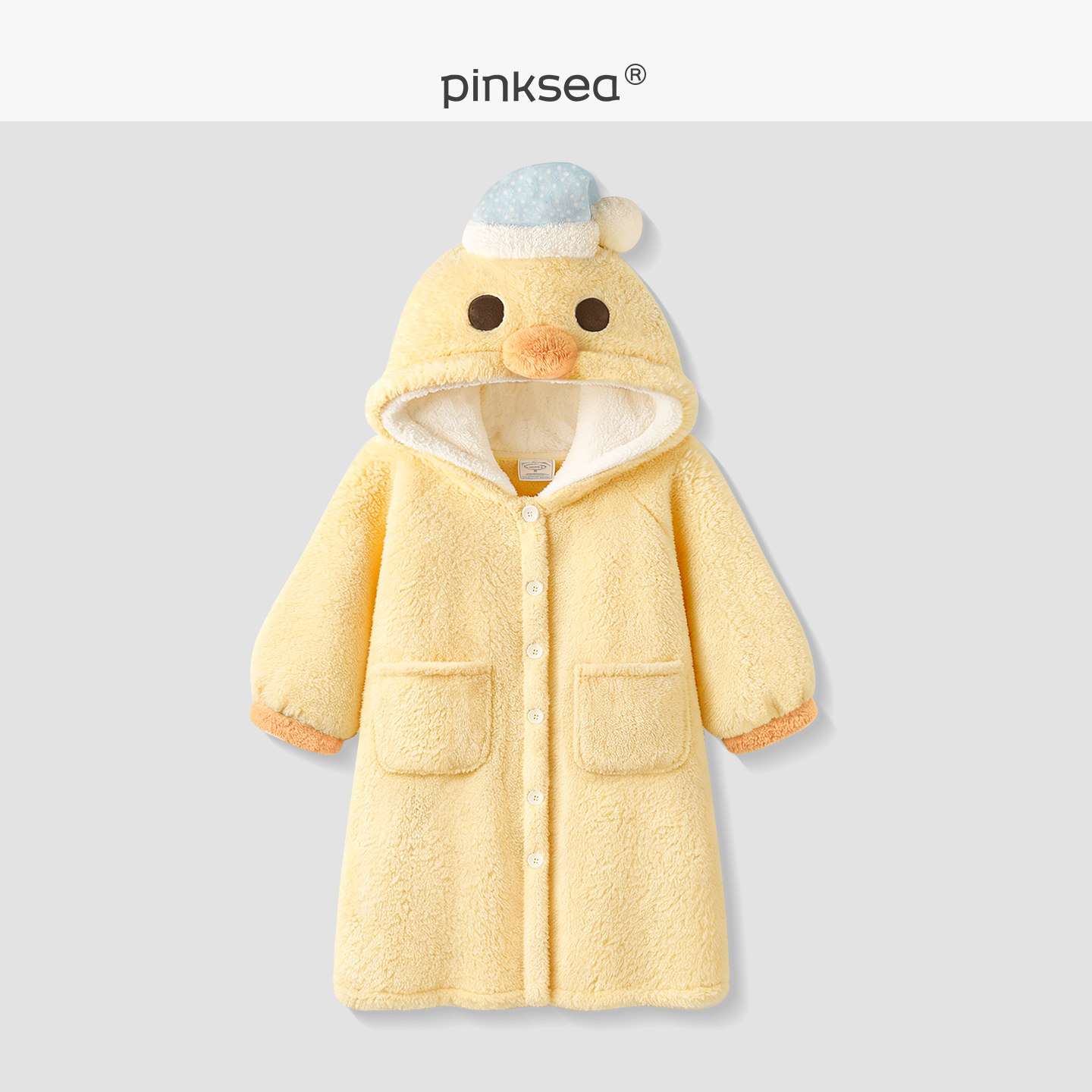 【晚安鸭鸭】pinksea珊瑚绒睡衣女冬季可爱加厚中长款睡袍家居服