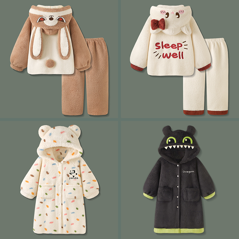 睡衣女冬季可爱加厚珊瑚绒套装