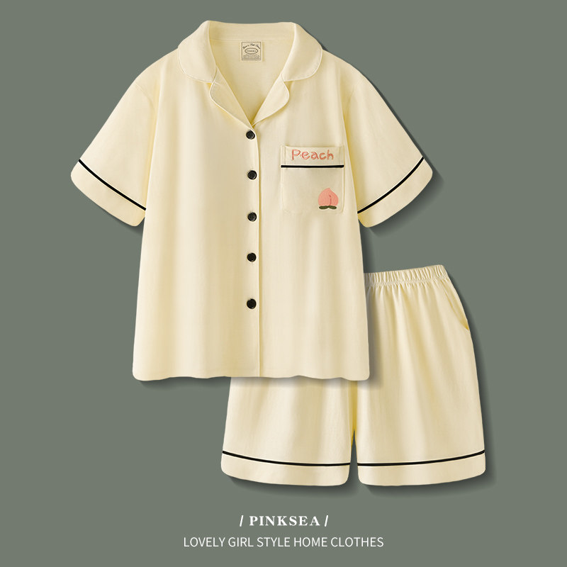 情侣睡衣女夏季带胸垫短袖短裤纯棉家居服大码可外穿男士凉感套装
