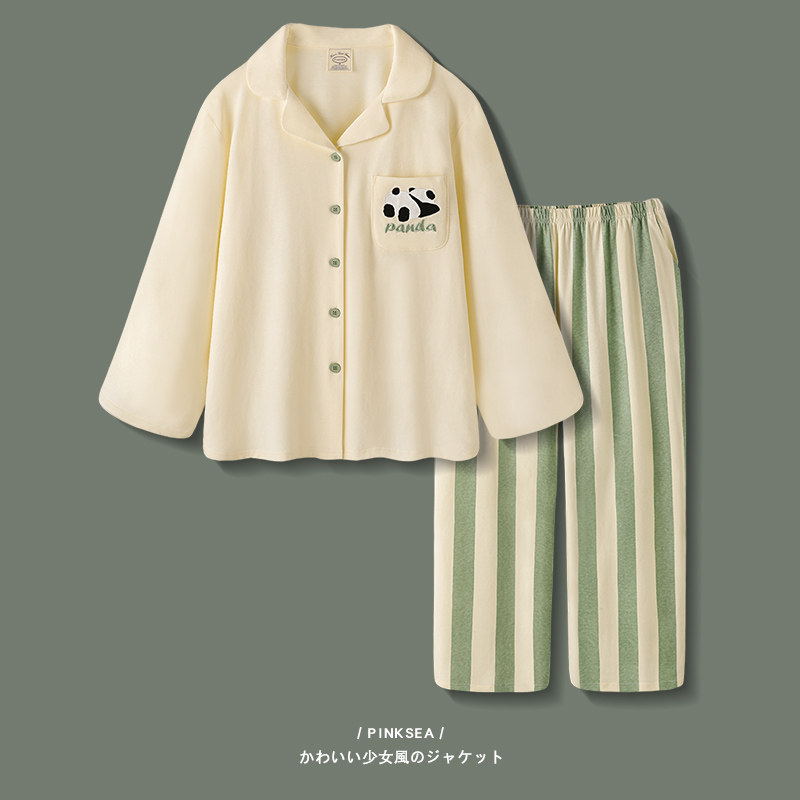 情侣睡衣女春秋纯棉家居服2022年新款熊猫大码可外穿男士长袖套装