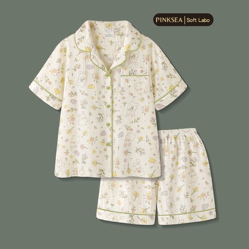 睡衣女款夏季纯棉纱布可爱家居服