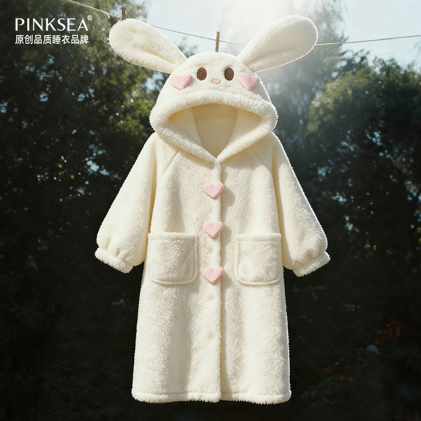 【超柔软】睡袍女款冬季珊瑚绒加厚保暖甜美小兔中长款浴袍家居服