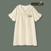 熊猫家居服 睡衣可爱新款 Pinksea睡裙女夏季 甜美少女纯棉纱布短袖