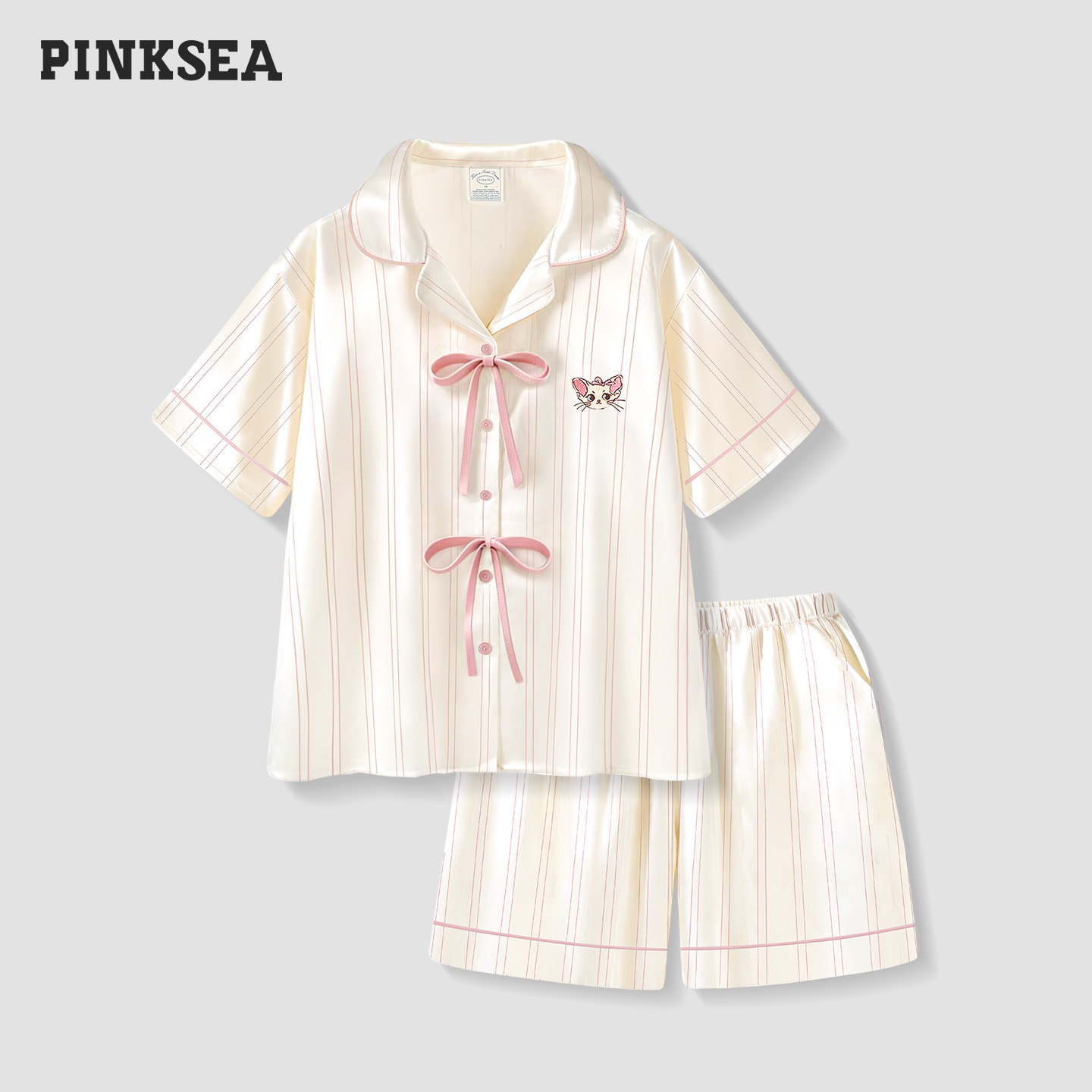 Pinksea睡衣女款夏甜美高级感冰丝短袖家居服A类凉感防静电套装女