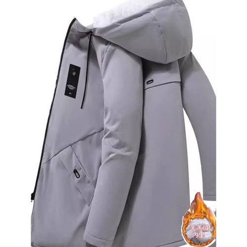 秋冬季加绒加厚棉衣外套男中长款防寒保暖棉袄连帽休闲棉服风衣男