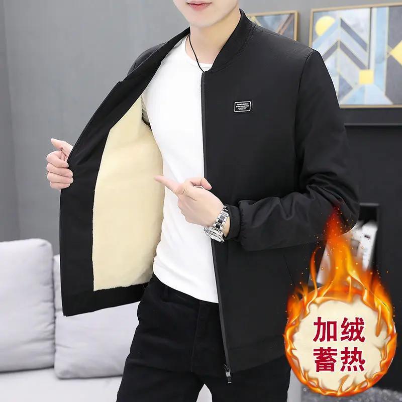 秋冬季加绒加厚外套男韩版修身立领夹克男士休闲保暖上衣棒球服潮