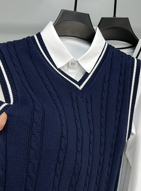 毛衣背心男马甲纯色V领春秋季男装无袖坎肩线衣针织外套修身潮流
