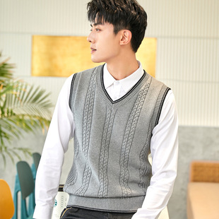 v领毛线背心纯色无袖 男士 毛衣针织休闲坎肩马甲 春秋冬季 2025新款