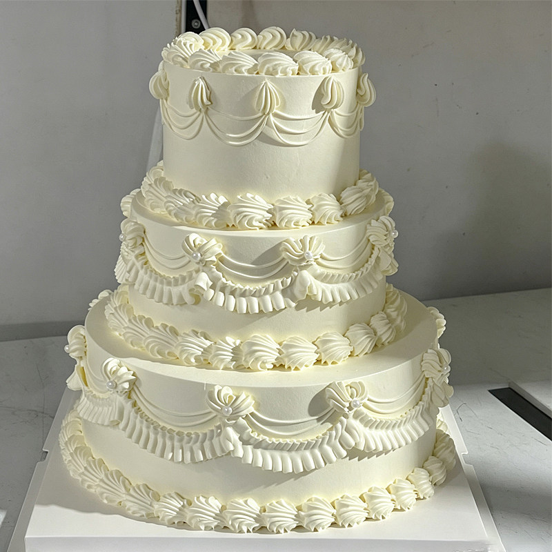 2026新款网红三层复古仿真模型浪漫婚礼假蛋糕塑胶摄影道具样品