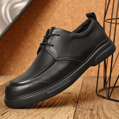 真皮男鞋头层牛皮百搭透气软底鞋加绒保暖休闲鞋圆头男士皮鞋男款