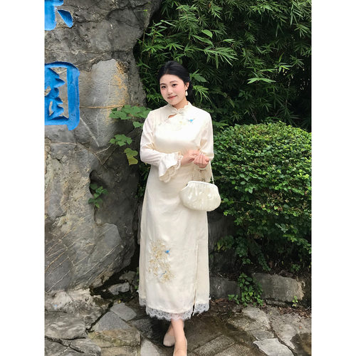 国风新中式提花重工刺绣裙2026女秋季新款气质显瘦大码旗袍