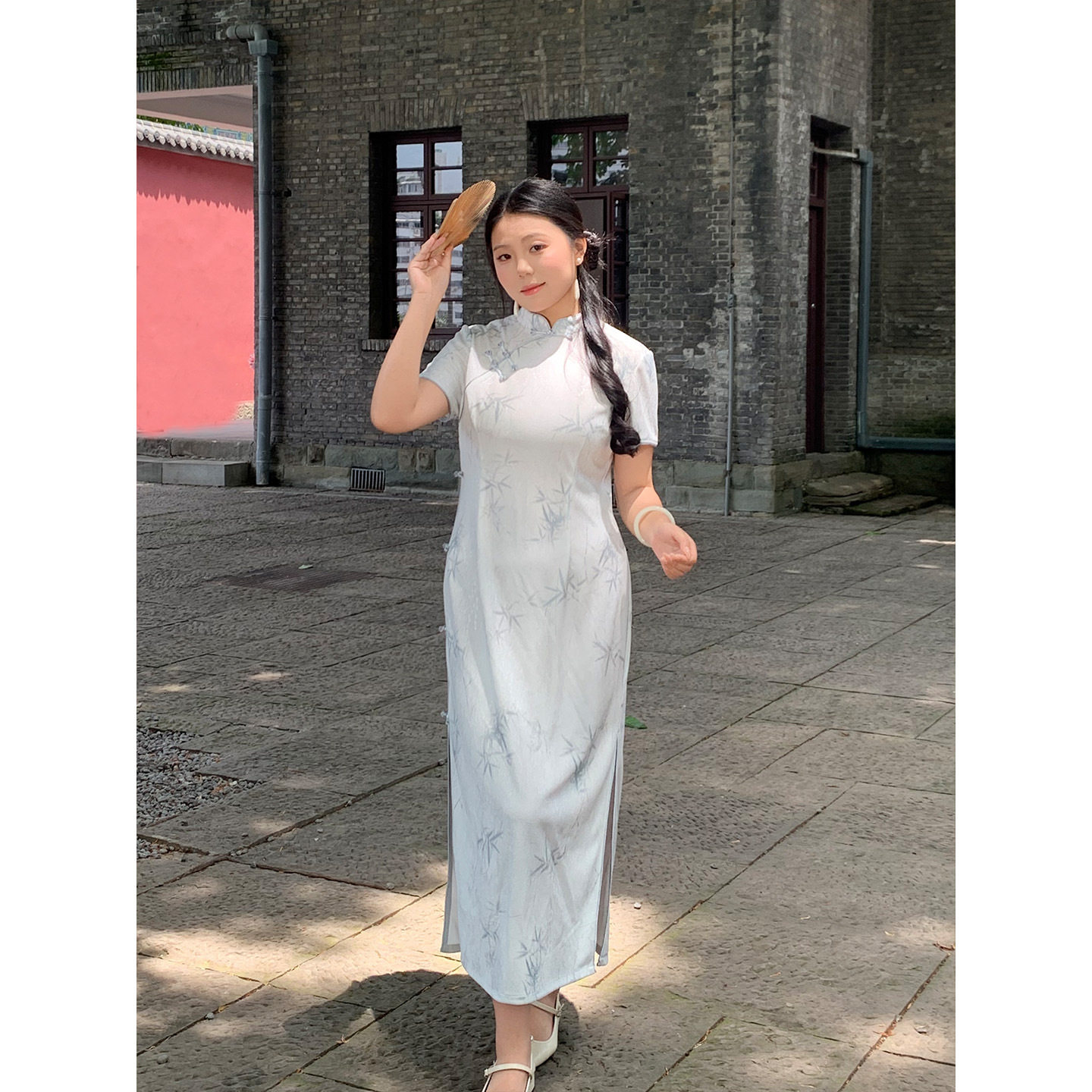 国风新中式日常竹叶素雅印花裙2026女夏季新款气质小码旗袍
