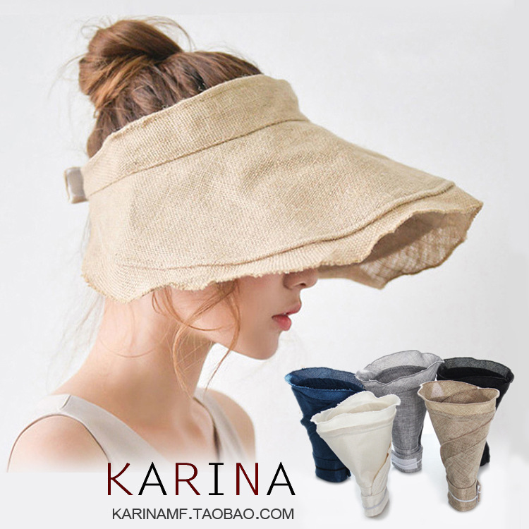 夏天遮阳帽子女可折叠防紫外线时尚帅气棉麻韩版太阳草帽出游度假