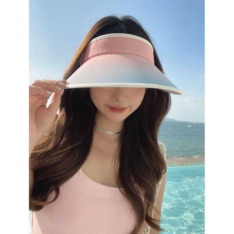 2023春夏季新款渐变色空顶防晒帽子 女出游防紫外线夏季遮阳帽