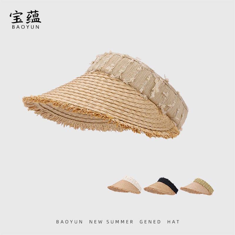 甬制大檐夏季子空顶遮阳太阳帽遮阳帽沙滩户外女度假防晒草帽纯色