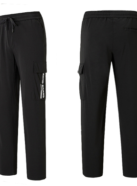 男士夏季黑色薄款多袋裤凉爽透气薄9分裤工作风格防晒防蚊休闲裤