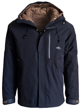 男3合1可脱卸内胆90高蓬松鹅绒冲锋衣防风防水通勤外套连帽羽绒服