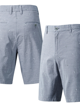 男夏季灰色棉氨休闲中裤西装5分裤舒适直筒版型chino百慕大短裤