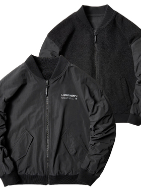 男士秋冬季宽松版两面穿加绒飞行夹克黑色潮牌美式羊羔绒棒球服