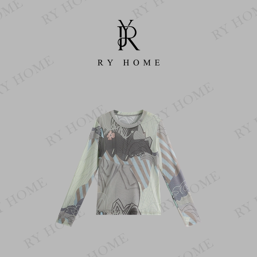 【容雨RYHOME】夏季设计款印花晕染长袖T恤252T1987