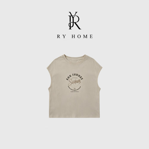 RYHOME 容雨精纺亚麻千禧自然系美式复古百搭坎袖T恤252T1957