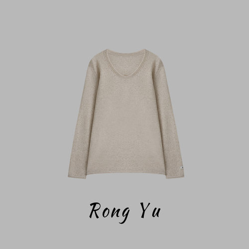 【容雨RYHOME】天丝亚麻混纺宽松垂感薄款螺纹U领针织衫263M3584