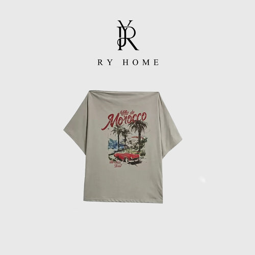 RYHOME 容雨韩系一字肩印花短袖T恤252T2050