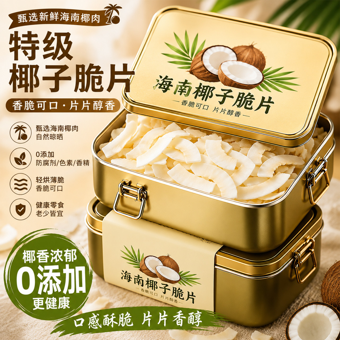 椰子片脆片烤椰肉干椰片碎脆块椰角肉海南零食特产椰子角原味新鲜