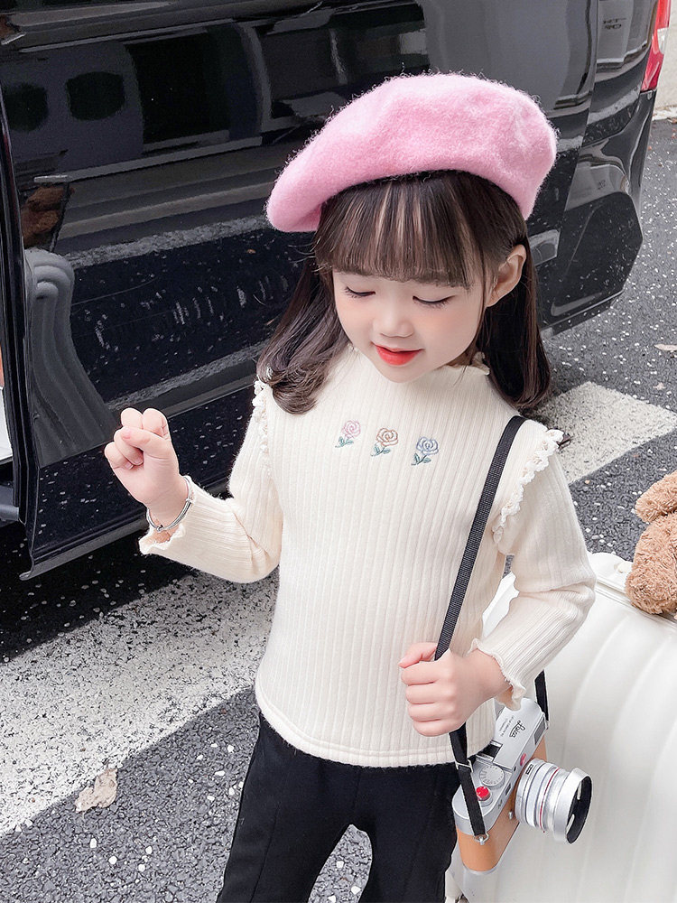 2024 NEW FEMALE TONG AUTUMN AND WINTER PLUSH UNDERSHIRT FOREIGN STYLE BABY GIRL HIGH NECK TOP WARM LONG SLEEVE UNDERWEAR
