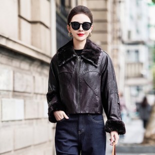 海宁进口头层绵羊皮90鹅绒羽绒服皮衣女2025秋冬新羊毛领短款 外套