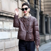 海宁头层绵羊皮90鹅绒短款 水貂毛领羽绒服皮衣2025冬国风真皮外套