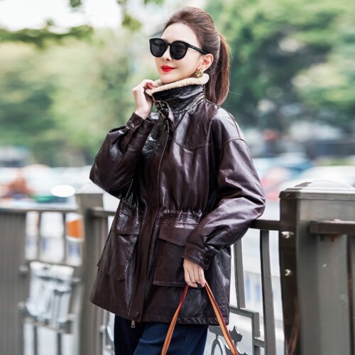 可立领绵羊皮90鹅绒羽绒服皮衣女