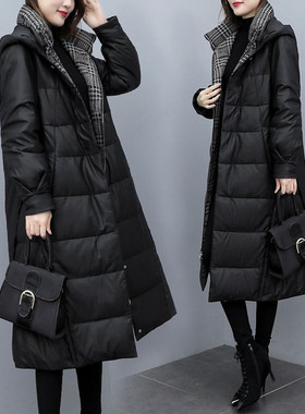 海宁头层真皮绵羊皮羽绒服女2025冬季新中长连帽防风袖大码皮外套