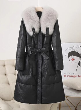 海宁真皮羽绒服女2025冬季新款加厚狐狸毛领中长绵羊皮鹅绒服外套