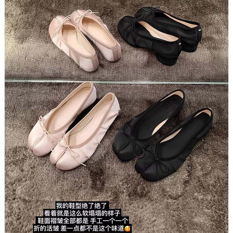 软塌塌真丝粗跟分趾蝴蝶结单鞋